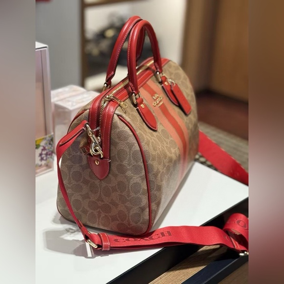 NWT Coach Rowan Large Satchel Bag In Signature Canvas With Stripe - Picture 8 of 9